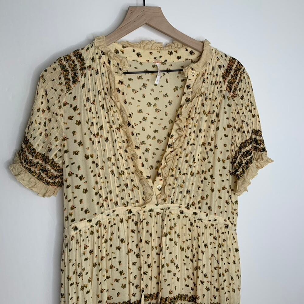 FREE PEOPLE Feeling Pleated Maxi Dress In Neutral Womens Floral Small Boho - Picture 7 of 16